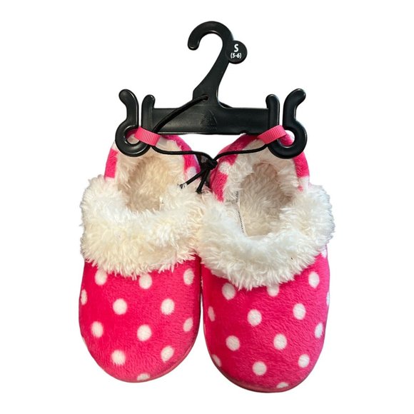Girls Slippers Pink white Dots Rubber Sole Size S New7-8 - Picture 3 of 6